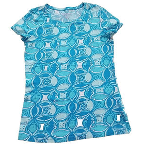 LILLY PULITZER Top Womens XS What A Racquet Blue Fish TShirt Summer Ariel Blue